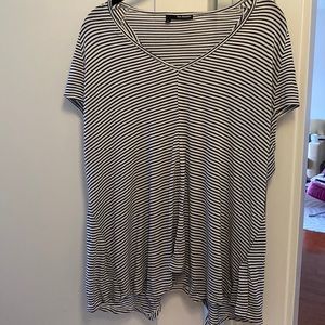 "Kooples" top asymmetrical size M navy white fabric modal short sleeve